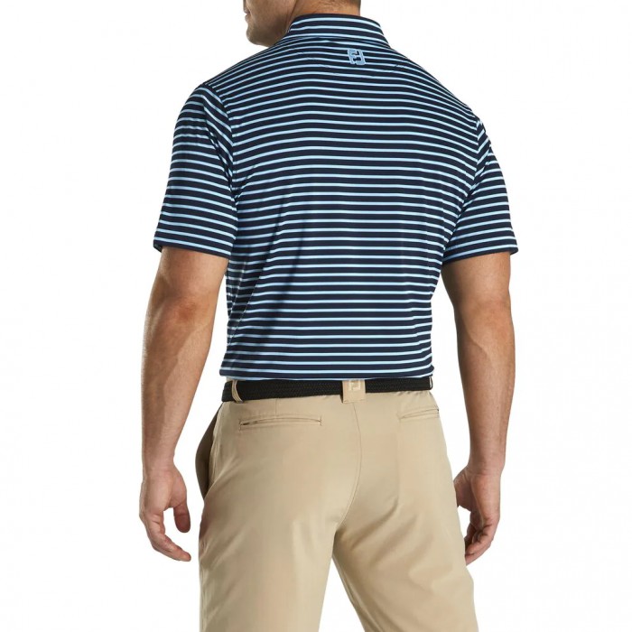 Men's Footjoy Lisle 2-Color Stripe Self Collar Shirts Navy / Light Blue | USA-SA7154