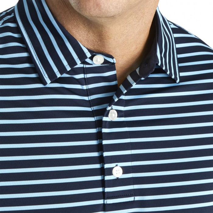 Men's Footjoy Lisle 2-Color Stripe Self Collar Shirts Navy / Light Blue | USA-SA7154