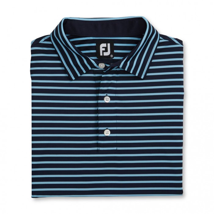 Men\'s Footjoy Lisle 2-Color Stripe Self Collar Shirts Navy / Light Blue | USA-SA7154