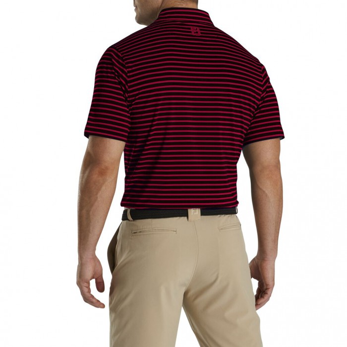 Men's Footjoy Lisle 2-Color Stripe Self Collar Shirts Navy / Red | USA-TV0182