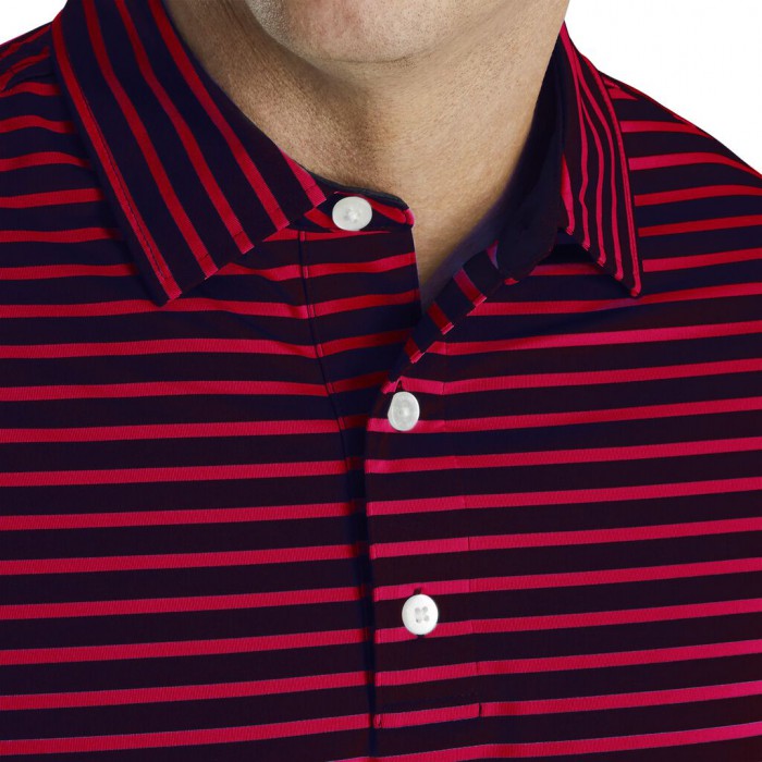 Men's Footjoy Lisle 2-Color Stripe Self Collar Shirts Navy / Red | USA-TV0182