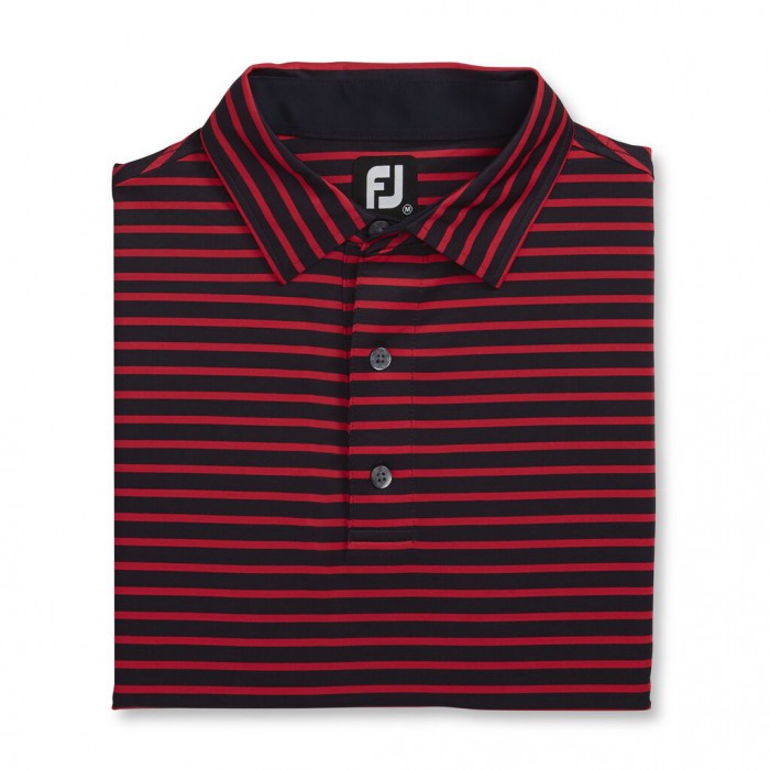 Men\'s Footjoy Lisle 2-Color Stripe Self Collar Shirts Navy / Red | USA-TV0182