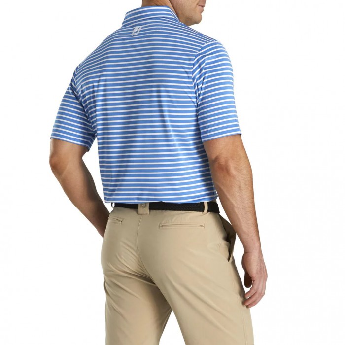 Men's Footjoy Lisle 2-Color Stripe Self Collar Shirts Marine / White | USA-WT3076