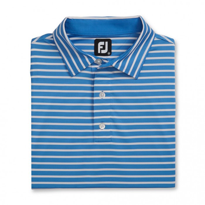 Men\'s Footjoy Lisle 2-Color Stripe Self Collar Shirts Marine / White | USA-WT3076