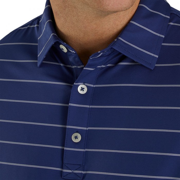 Men's Footjoy Lisle Double Pin Stripe Self Collar Shirts Twilight | USA-WK1459