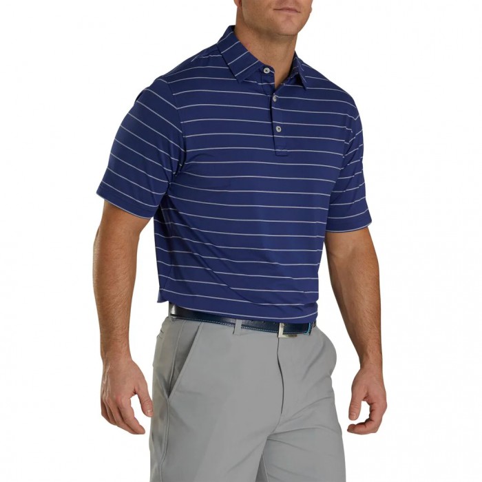 Men\'s Footjoy Lisle Double Pin Stripe Self Collar Shirts Twilight | USA-WK1459