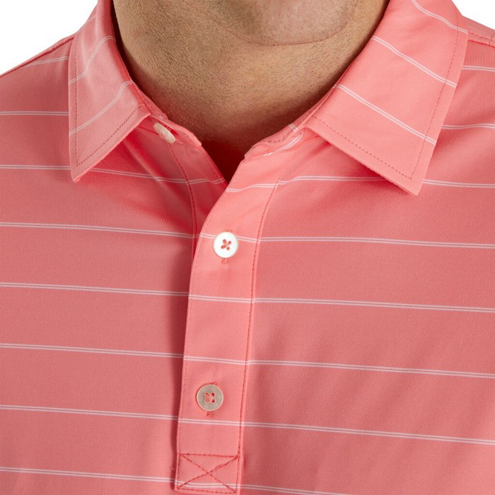 Men's Footjoy Lisle Double Pin Stripe Self Collar Shirts Watermelon | USA-YP0385