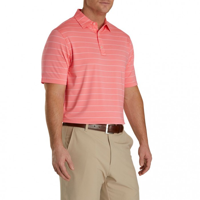 Men\'s Footjoy Lisle Double Pin Stripe Self Collar Shirts Watermelon | USA-YP0385