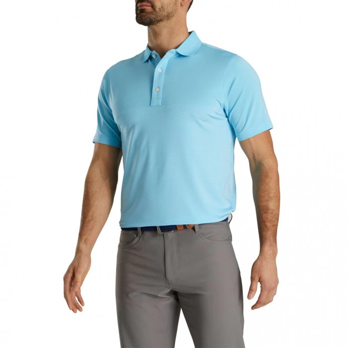 Men's Footjoy Lisle Engineered Pin Stripe Self Collar Shirts Light Blue / White | USA-DN6421