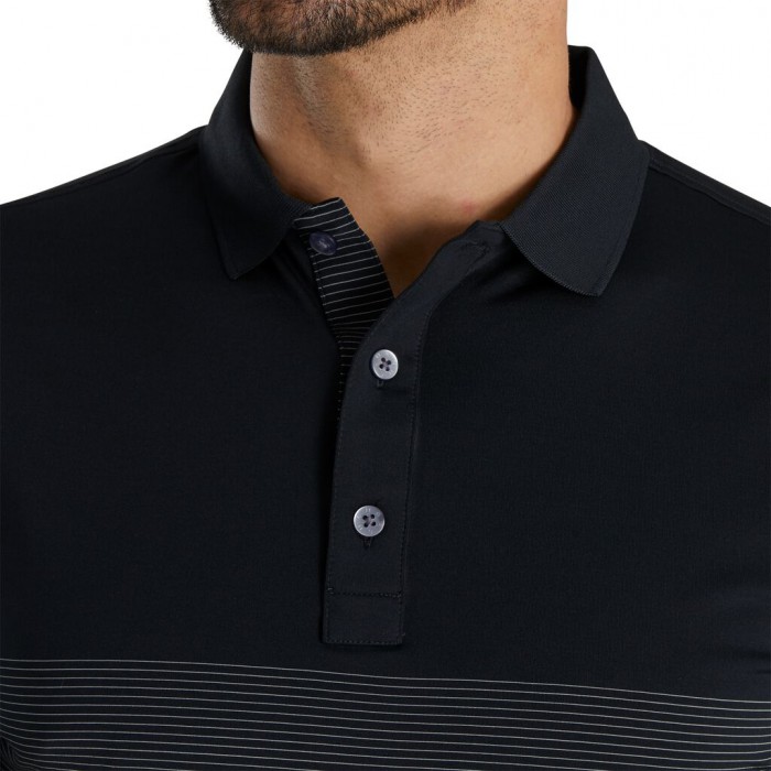 Men's Footjoy Lisle Engineered Pin Stripe Self Collar Shirts Black / Grey | USA-LJ8570