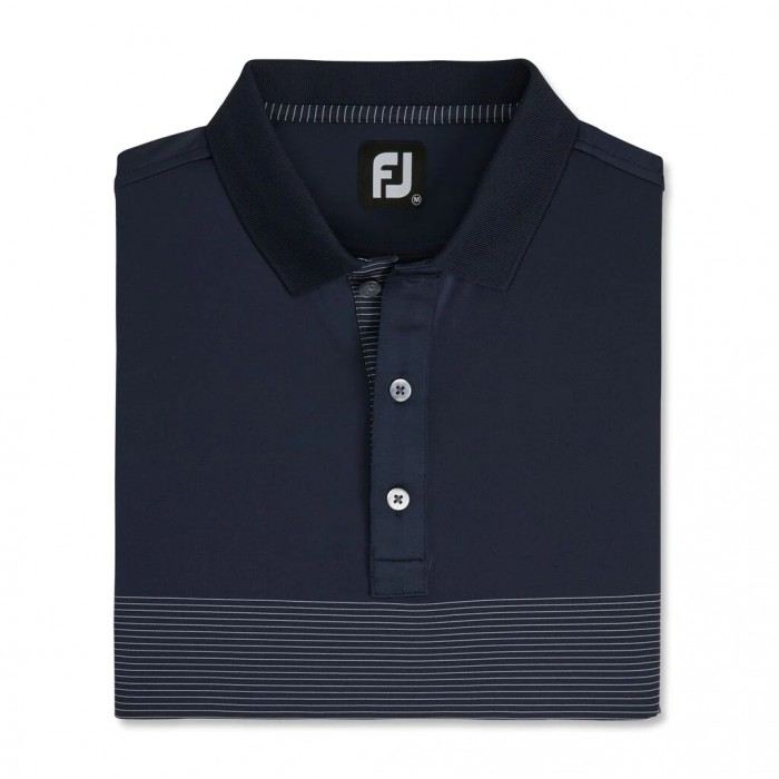 Men\'s Footjoy Lisle Engineered Pin Stripe Self Collar Shirts Navy / White | USA-NV7356