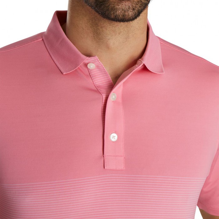 Men's Footjoy Lisle Engineered Pin Stripe Self Collar Shirts Azalea / White | USA-WF7568