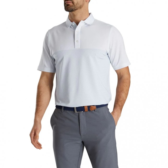 Men's Footjoy Lisle Engineered Pin Stripe Self Collar Shirts White / Royal | USA-ZA1789