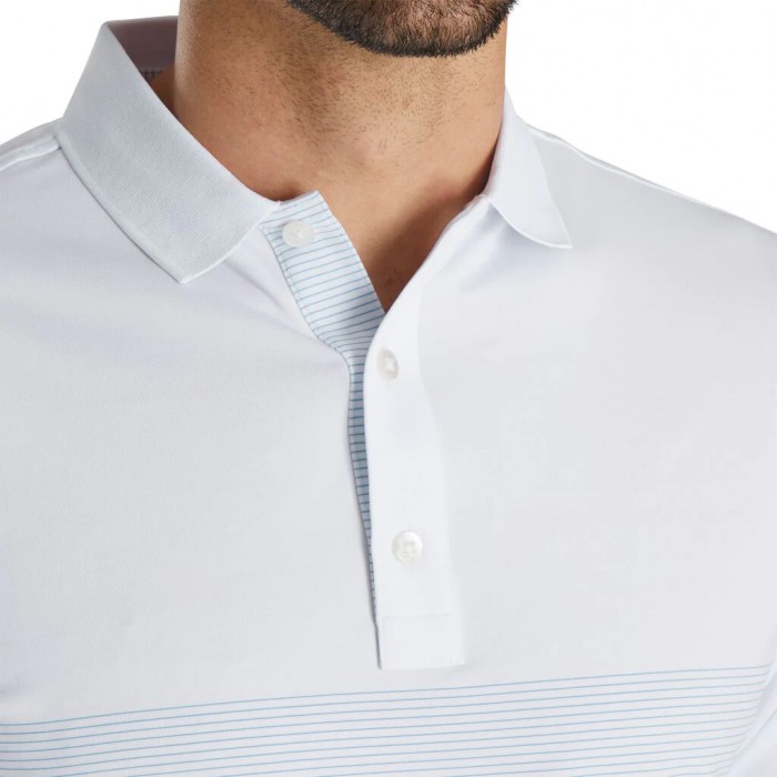 Men's Footjoy Lisle Engineered Pin Stripe Self Collar Shirts White / Royal | USA-ZA1789