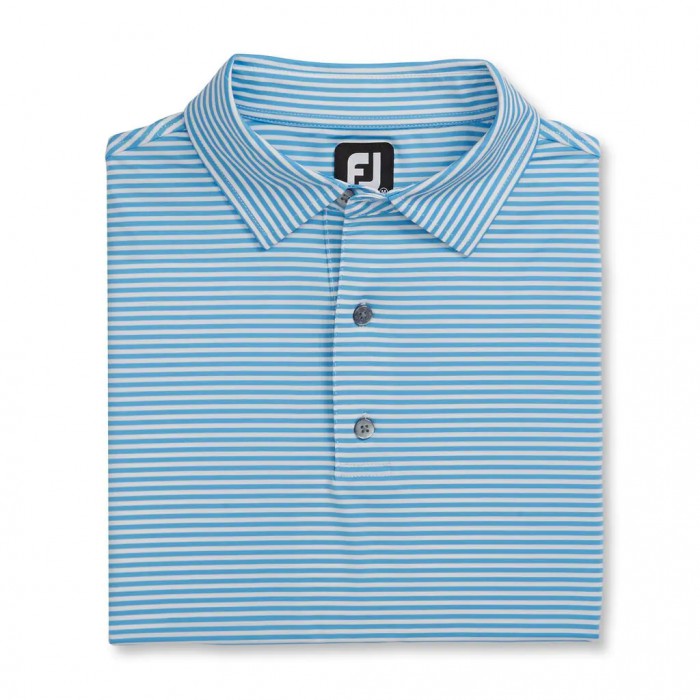 Men\'s Footjoy Lisle Feeder Stripe Self Collar Shirts Reef Blue / White | USA-CS0178