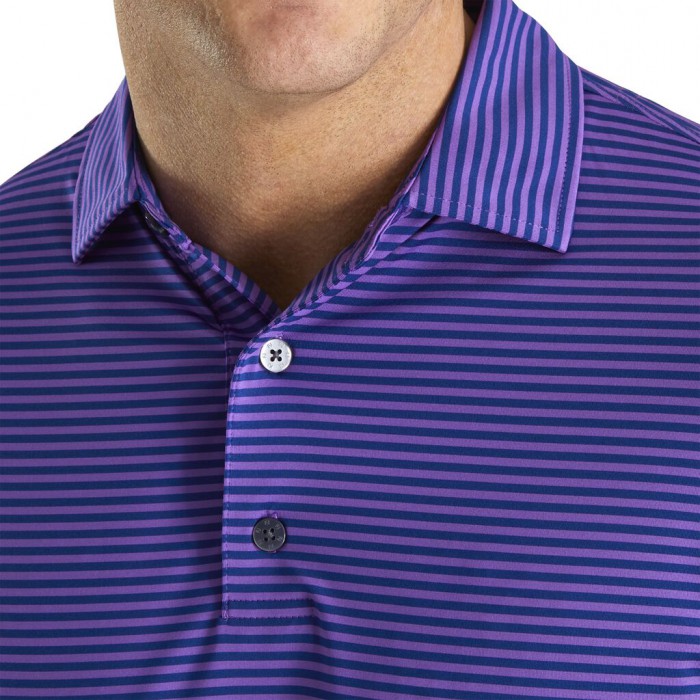 Men's Footjoy Lisle Feeder Stripe Self Collar Shirts Soft Purple / Deep Blue | USA-DK6891