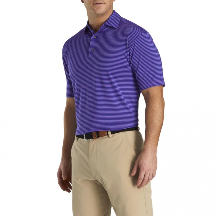 Men\'s Footjoy Lisle Feeder Stripe Self Collar Shirts Soft Purple / Deep Blue | USA-DK6891