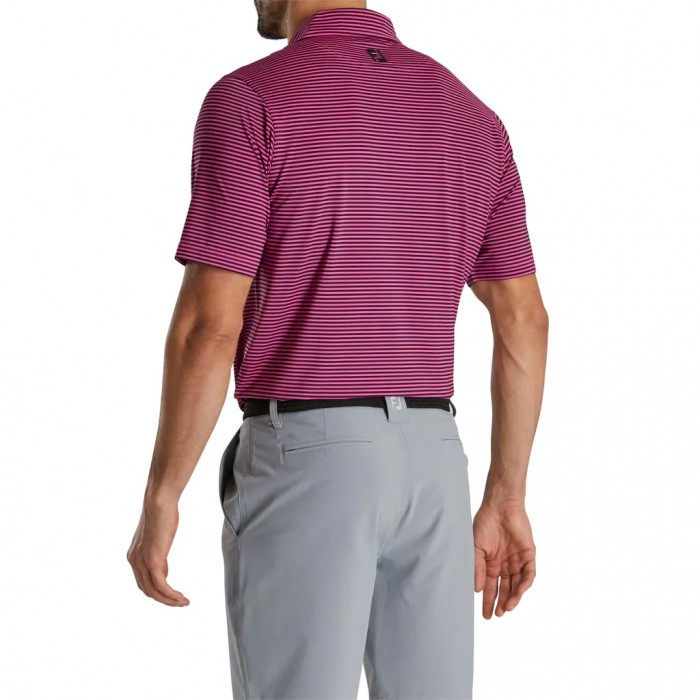 Men's Footjoy Lisle Feeder Stripe Self Collar Shirts Hot Pink / Black | USA-DQ0536