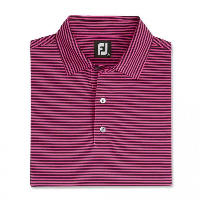 Men\'s Footjoy Lisle Feeder Stripe Self Collar Shirts Hot Pink / Black | USA-DQ0536