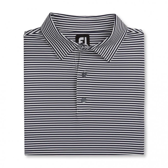 Men\'s Footjoy Lisle Feeder Stripe Self Collar Shirts Navy / White | USA-EC8475