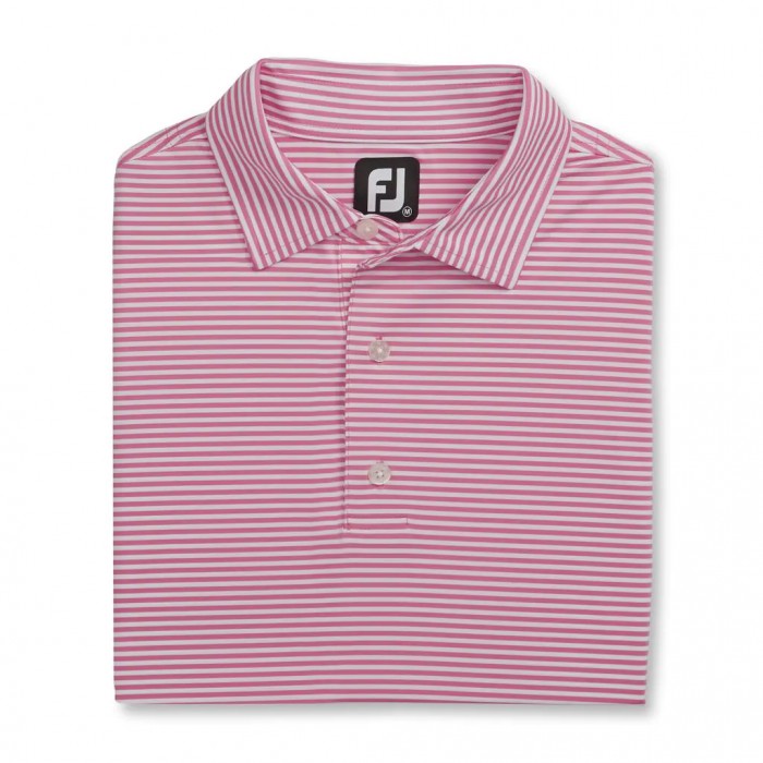 Men\'s Footjoy Lisle Feeder Stripe Self Collar Shirts Pink Azalea / White | USA-PG7581