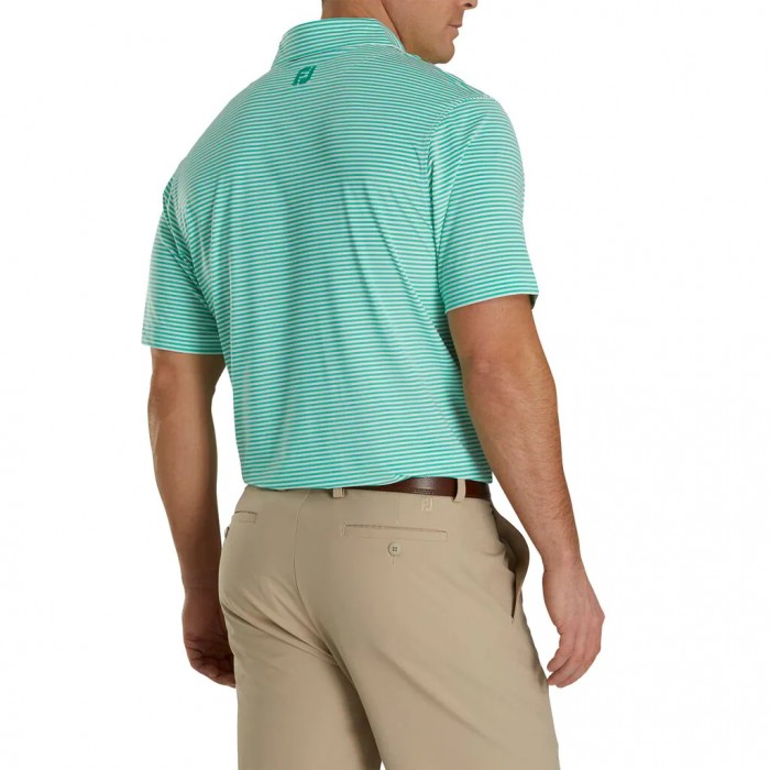 Men's Footjoy Lisle Feeder Stripe Self Collar Shirts Spearmint / White | USA-UR3047