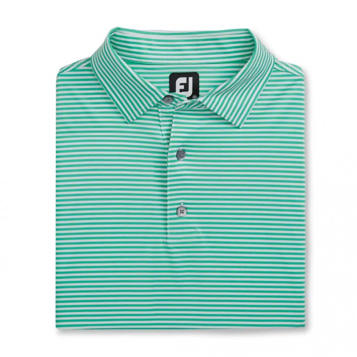 Men\'s Footjoy Lisle Feeder Stripe Self Collar Shirts Spearmint / White | USA-UR3047