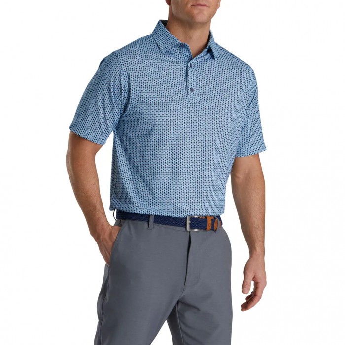 Men's Footjoy Loop Print Lisle Self Collar Shirts Black / French Blue / White | USA-AI8162