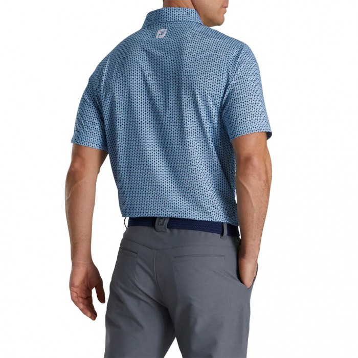 Men's Footjoy Loop Print Lisle Self Collar Shirts Black / French Blue / White | USA-AI8162