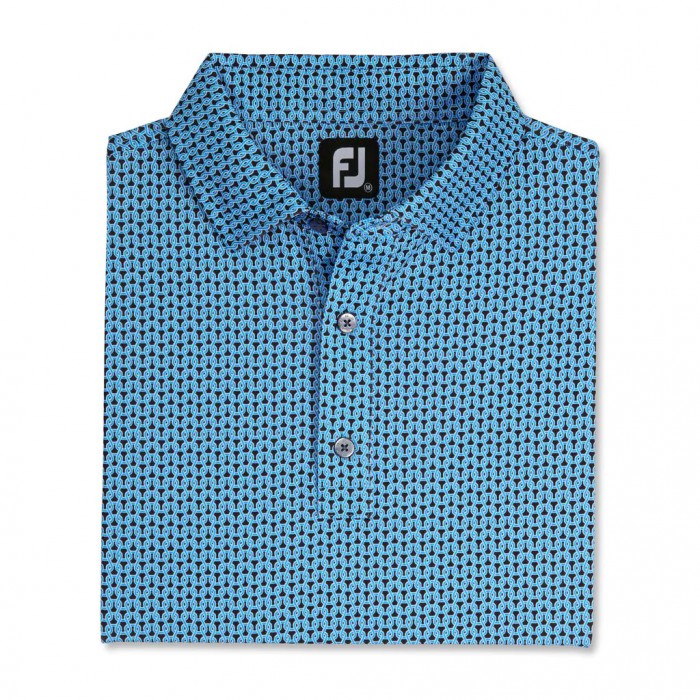 Men\'s Footjoy Loop Print Lisle Self Collar Shirts Black / French Blue / White | USA-AI8162