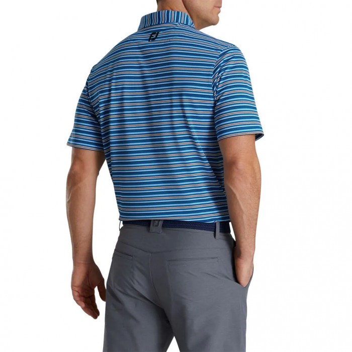 Men's Footjoy Multi-Stripe Stretch Pique Self Collar Shirts French Blue / Black / White | USA-MK0371