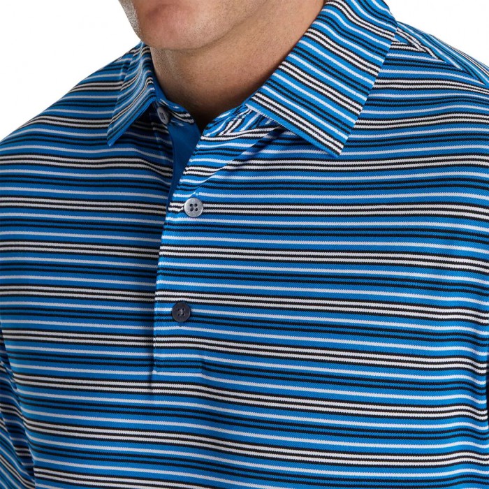 Men's Footjoy Multi-Stripe Stretch Pique Self Collar Shirts French Blue / Black / White | USA-MK0371