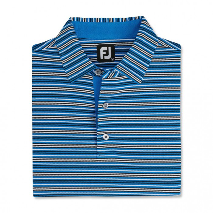 Men\'s Footjoy Multi-Stripe Stretch Pique Self Collar Shirts French Blue / Black / White | USA-MK0371