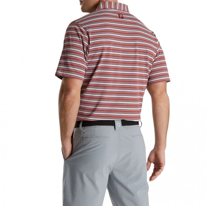 Men's Footjoy Multi-Stripe Stretch Pique Self Collar Shirts Merlot / Grey / White / Chili | USA-QO25