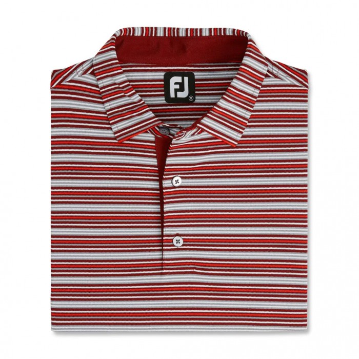 Men\'s Footjoy Multi-Stripe Stretch Pique Self Collar Shirts Merlot / Grey / White / Chili | USA-QO25