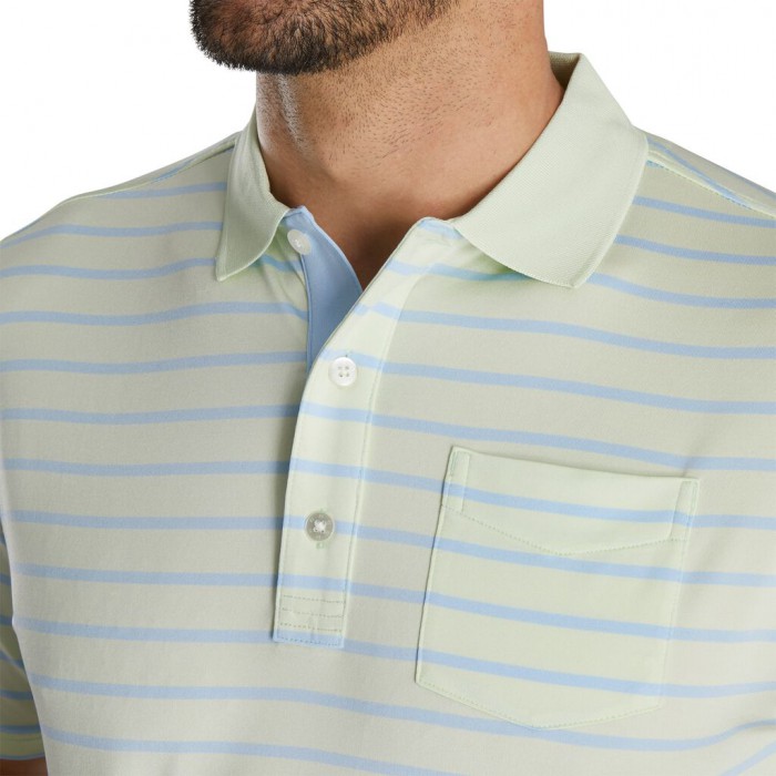 Men's Footjoy Nautical Stripe Lisle Self Collar Shirts Mint / Sky | USA-KI8509