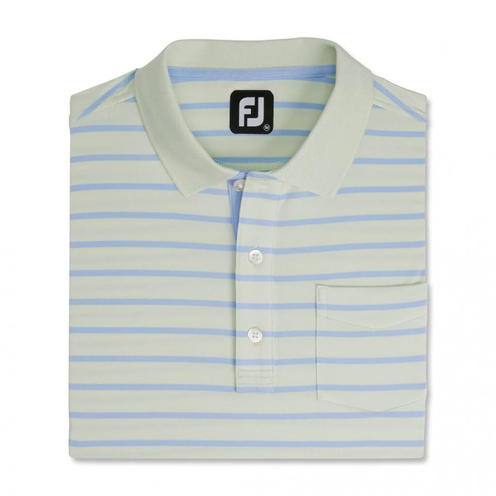 Men\'s Footjoy Nautical Stripe Lisle Self Collar Shirts Mint / Sky | USA-KI8509