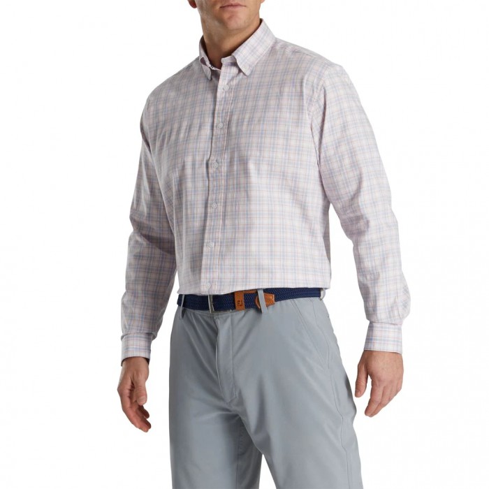 Men's Footjoy Open Check Stretch Cotton Shirts Light Pink | USA-SX0319