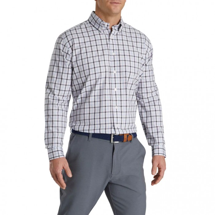 Men's Footjoy Open Check Stretch Cotton Shirts White | USA-ZO7821