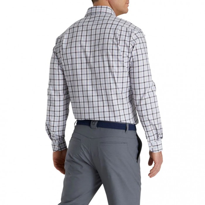 Men's Footjoy Open Check Stretch Cotton Shirts White | USA-ZO7821