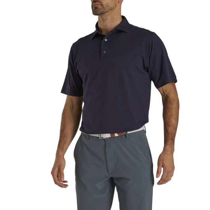Men's Footjoy Performance Stretch Pique Solid Self Collar Shirts Navy | USA-LR9405