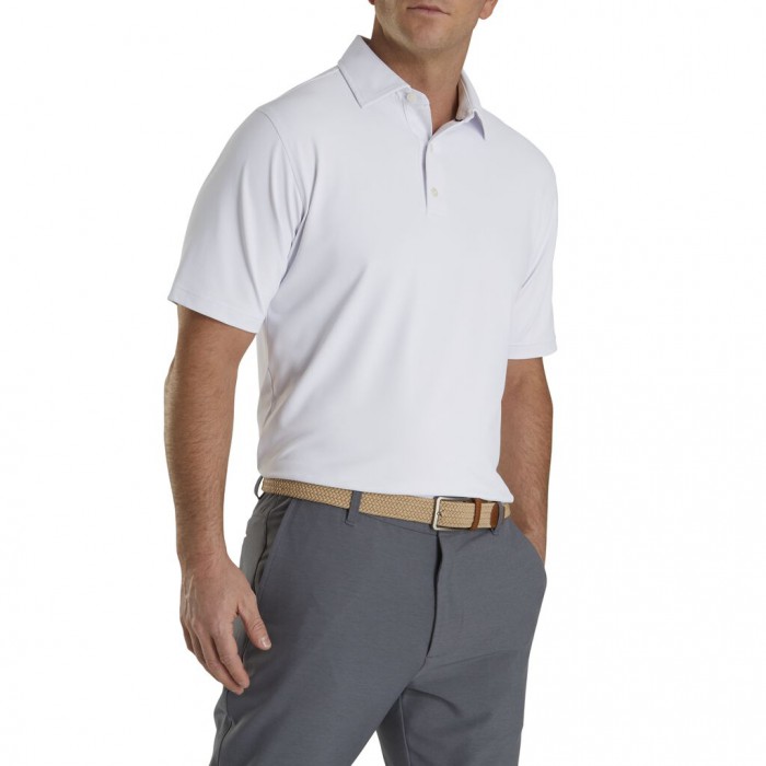 Men's Footjoy Performance Stretch Pique Solid Self Collar Shirts White | USA-QT3710