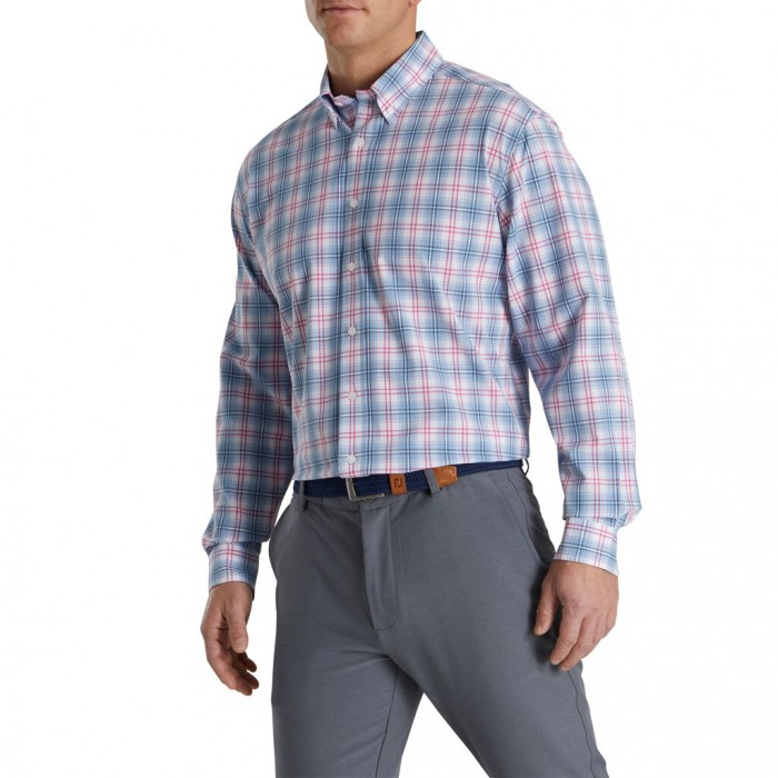 Men's Footjoy Performance Tartan Plaid Shirts Wedgewood | USA-IO3410