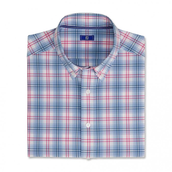 Men\'s Footjoy Performance Tartan Plaid Shirts Wedgewood | USA-IO3410