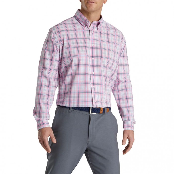 Men's Footjoy Performance Tartan Plaid Shirts Dogwood Pink | USA-KM8026