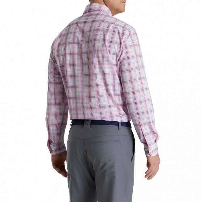 Men's Footjoy Performance Tartan Plaid Shirts Dogwood Pink | USA-KM8026