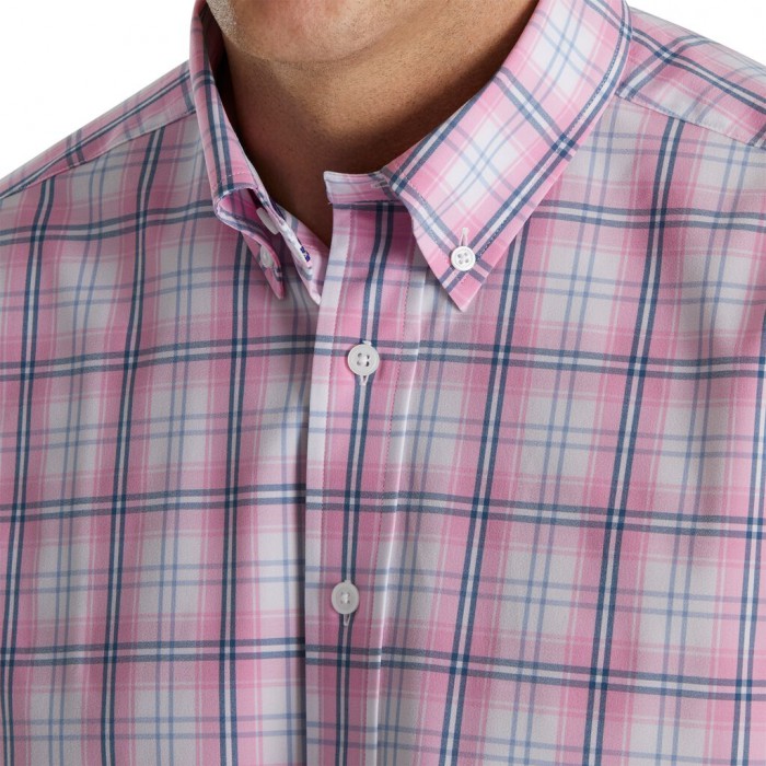 Men's Footjoy Performance Tartan Plaid Shirts Dogwood Pink | USA-KM8026