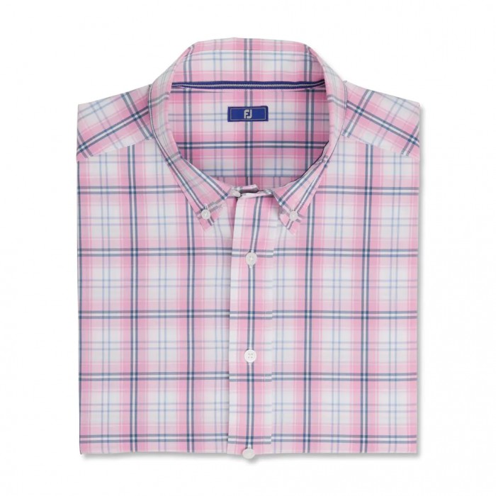 Men\'s Footjoy Performance Tartan Plaid Shirts Dogwood Pink | USA-KM8026