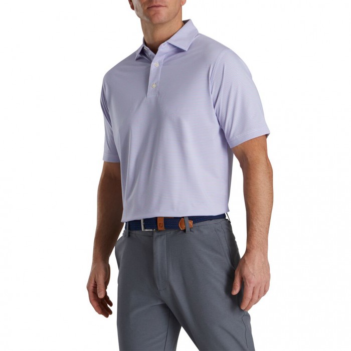 Men's Footjoy Pin Stripe Lisle Self Collar Shirts White / French Blue / Hot Pink | USA-MX7560