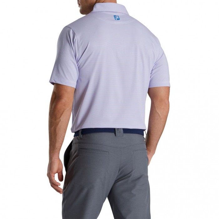 Men's Footjoy Pin Stripe Lisle Self Collar Shirts White / French Blue / Hot Pink | USA-MX7560